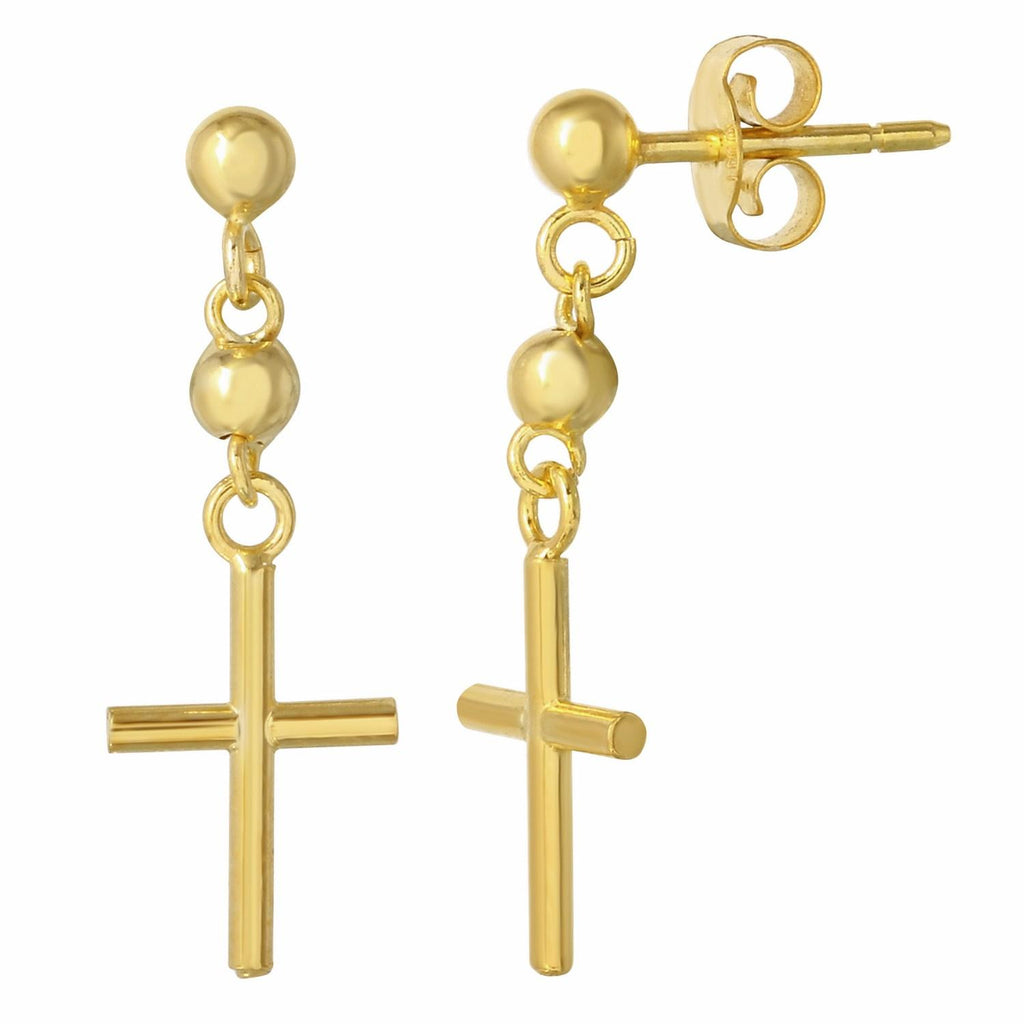 14k Yellow Gold Cross Earrings