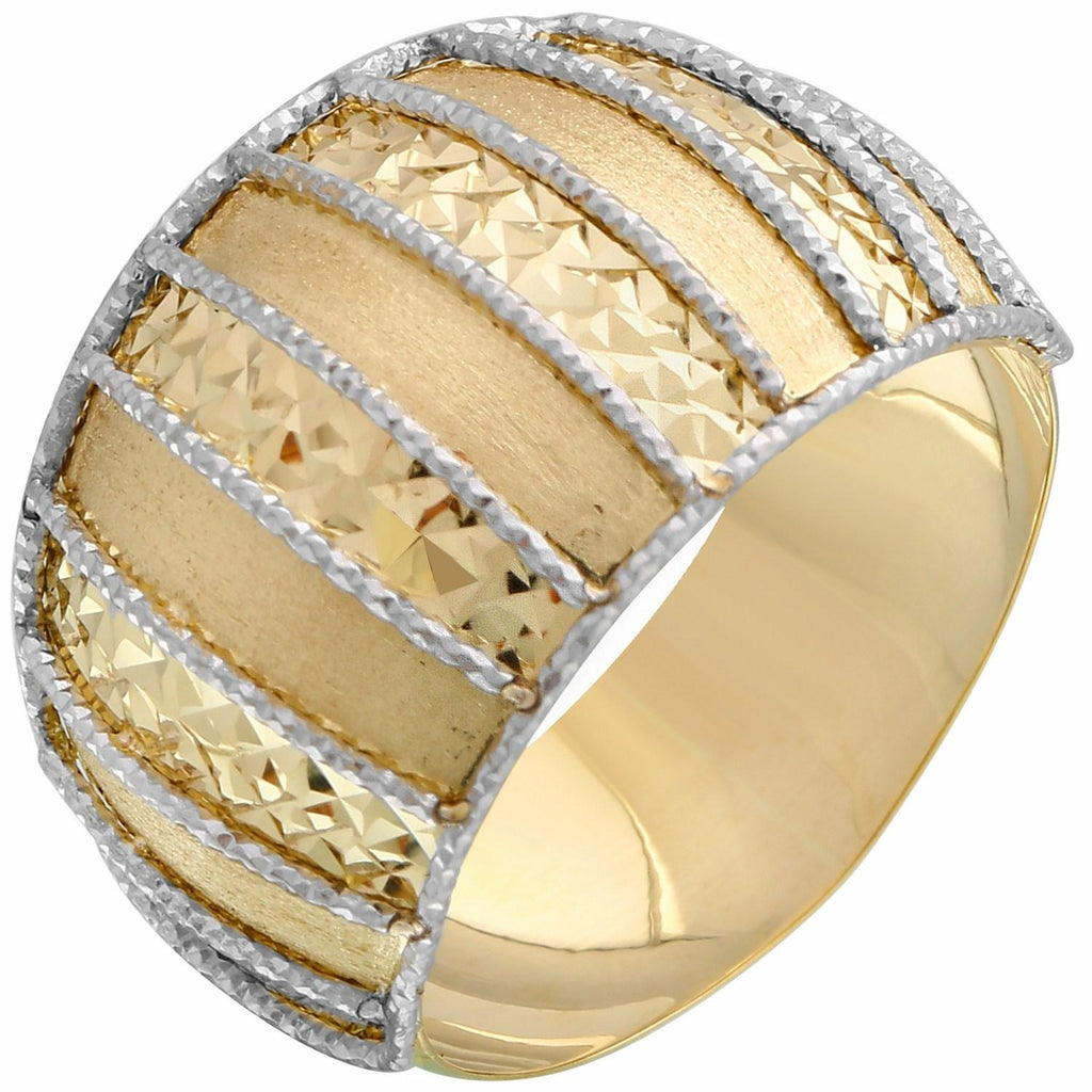 14k White And Yellow Gold Diamond Cut Stripe Ring, size: 7