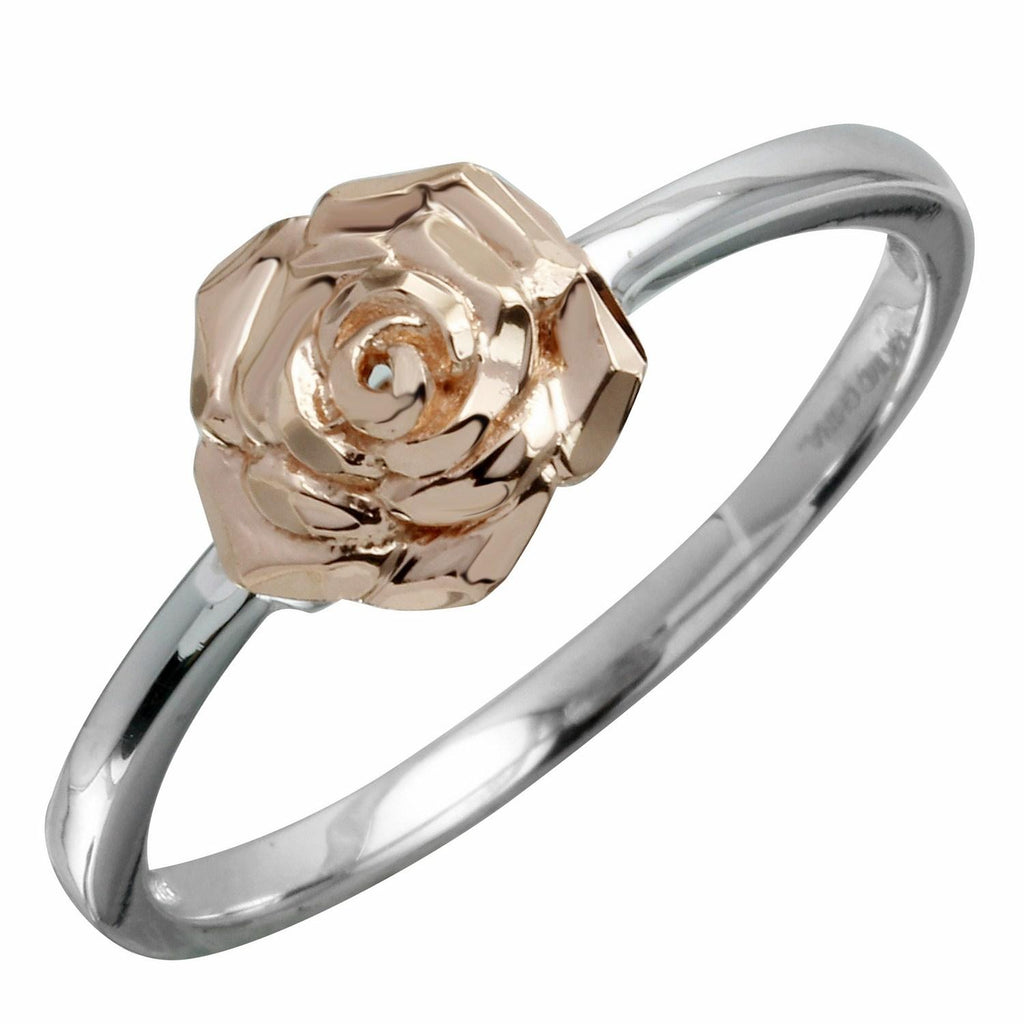 14k Rose Gold Flower Ring With White Gold Band, <b>size: 7</b>