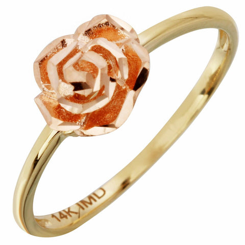 14k Yellow-rose Gold Rose Flower Ring, size: 7