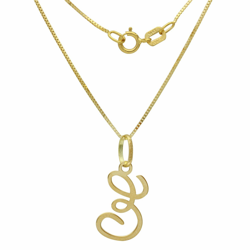 14k Yellow Gold Initial "e" Pendant,size: 18" Made In Spain