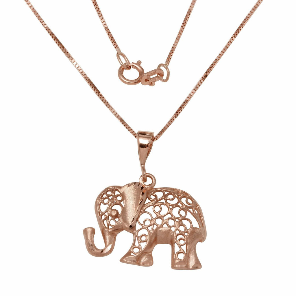 14k Rose Gold Diamond-cut Elephant Pendant Necklace,size: 18"