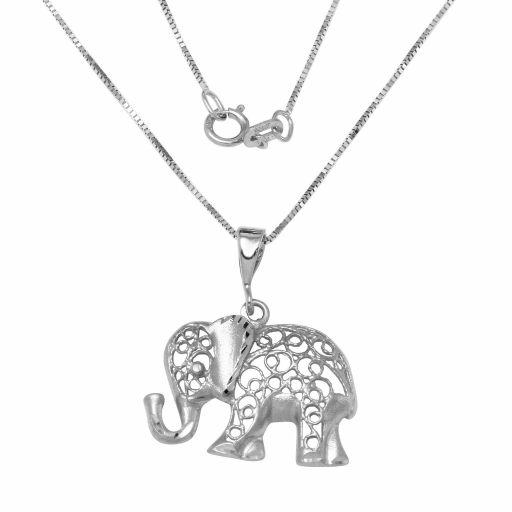 14k White Gold Diamond-cut Elephant Pendant Necklace,size: 18"