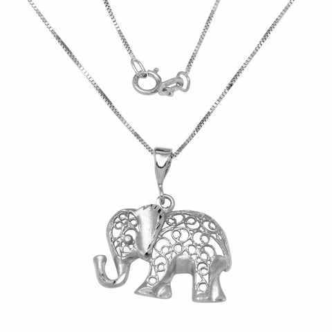 14k White Gold Diamond-cut Elephant Pendant Necklace,size: 18"