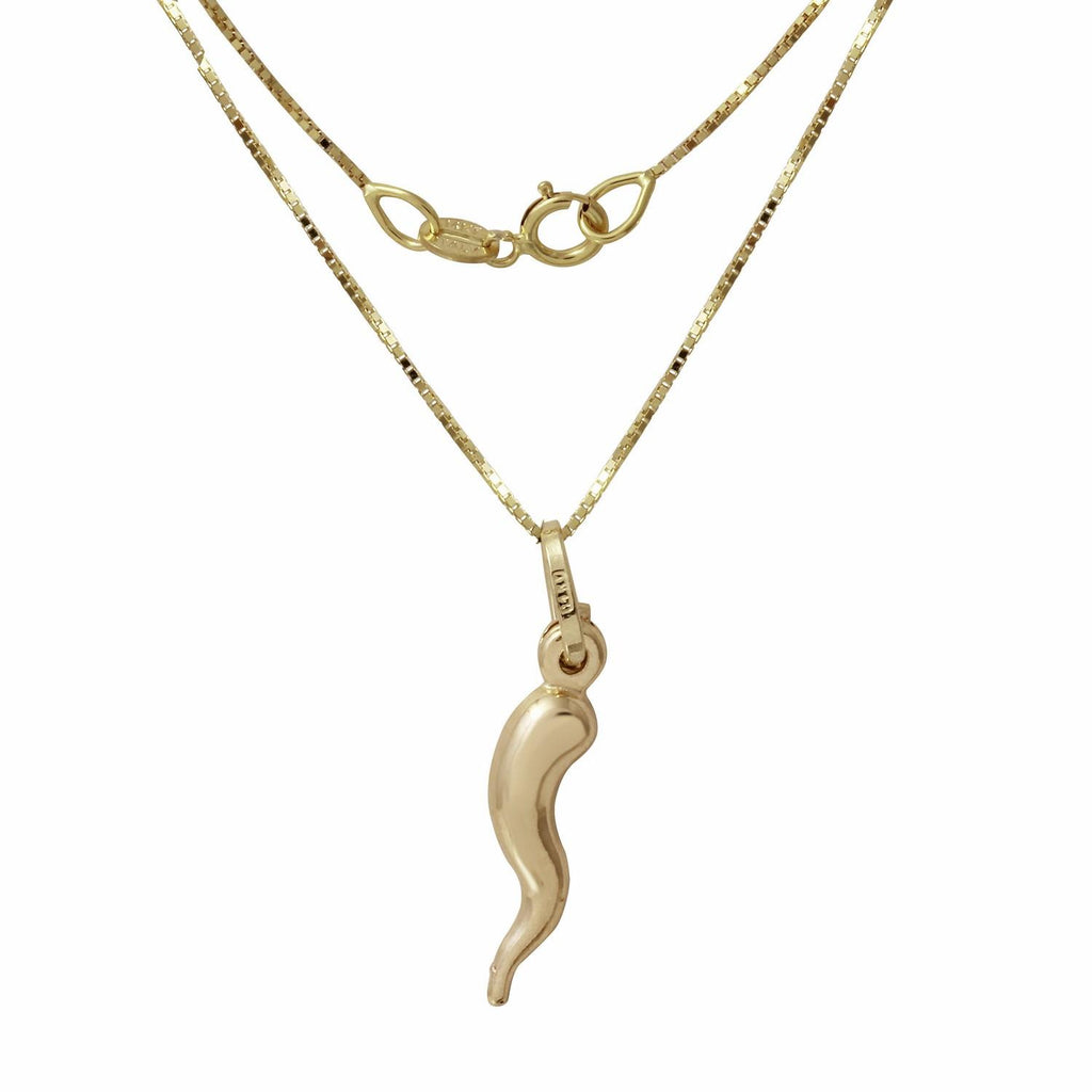 14k Yellow Gold Italian Horn Pendant Necklace,size: 18"