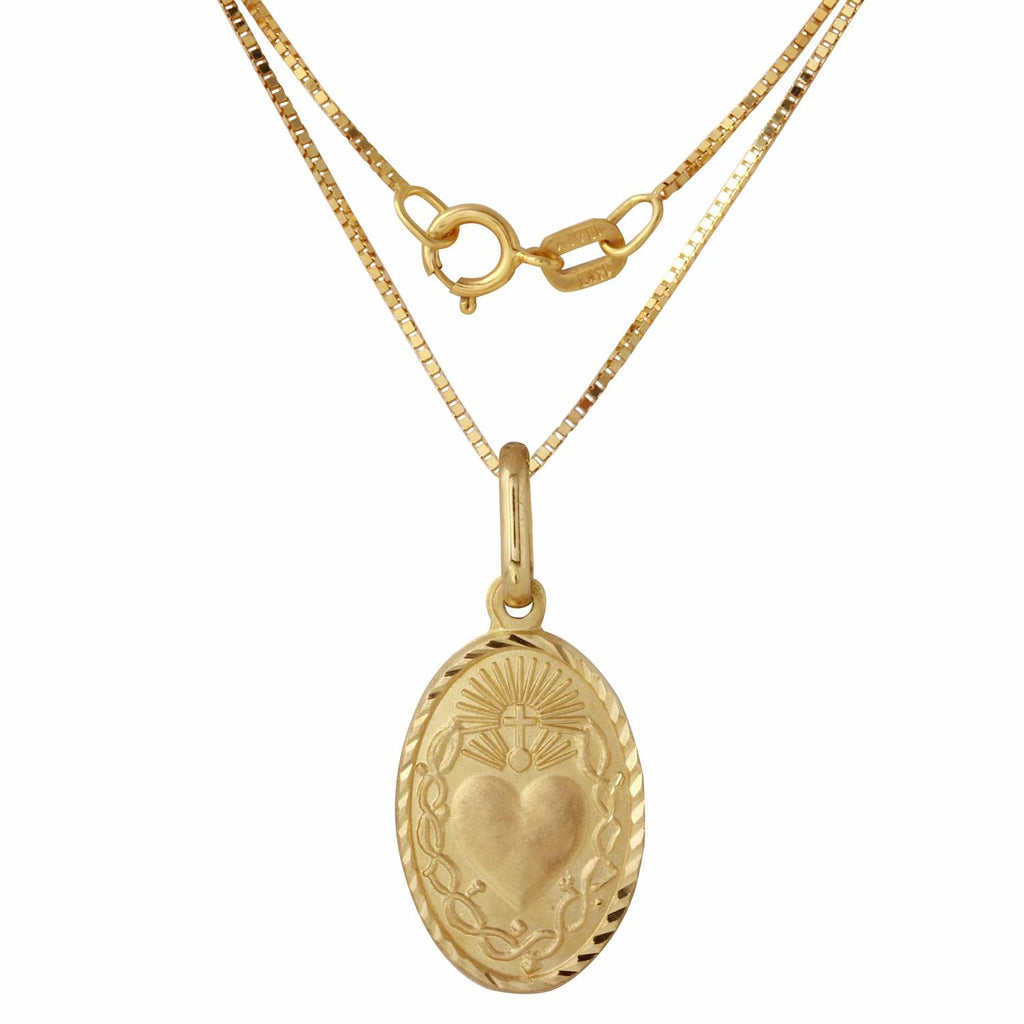 14k Yellow Gold Sacred Heart Oval Pendant Necklace,size: 16"