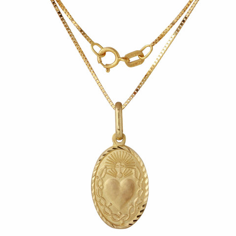 14k Yellow Gold Sacred Heart Oval Pendant Necklace,size: 16"