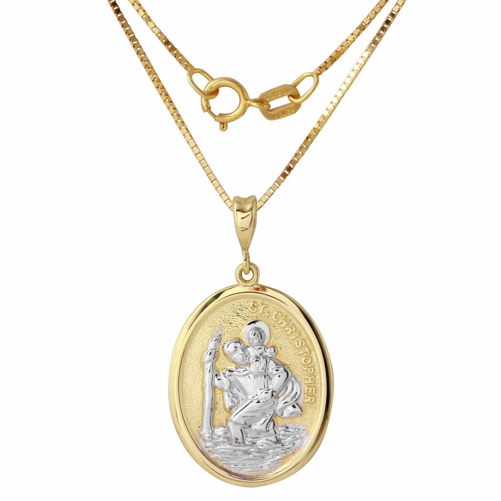 14k Two Tone Gold Saint Christopher Oval Medal Necklace,size: 18"