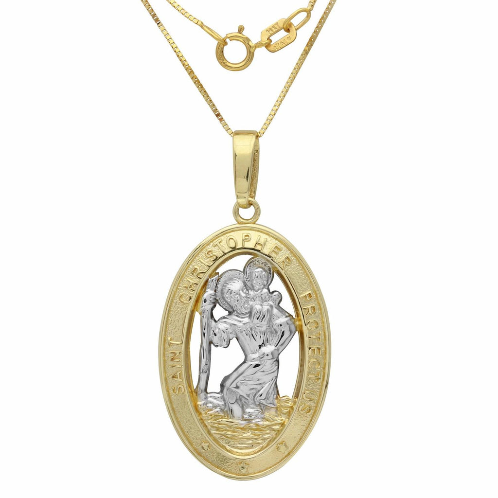 14k Two Tone Gold Saint Christopher Oval Medal Necklace,size: 18"