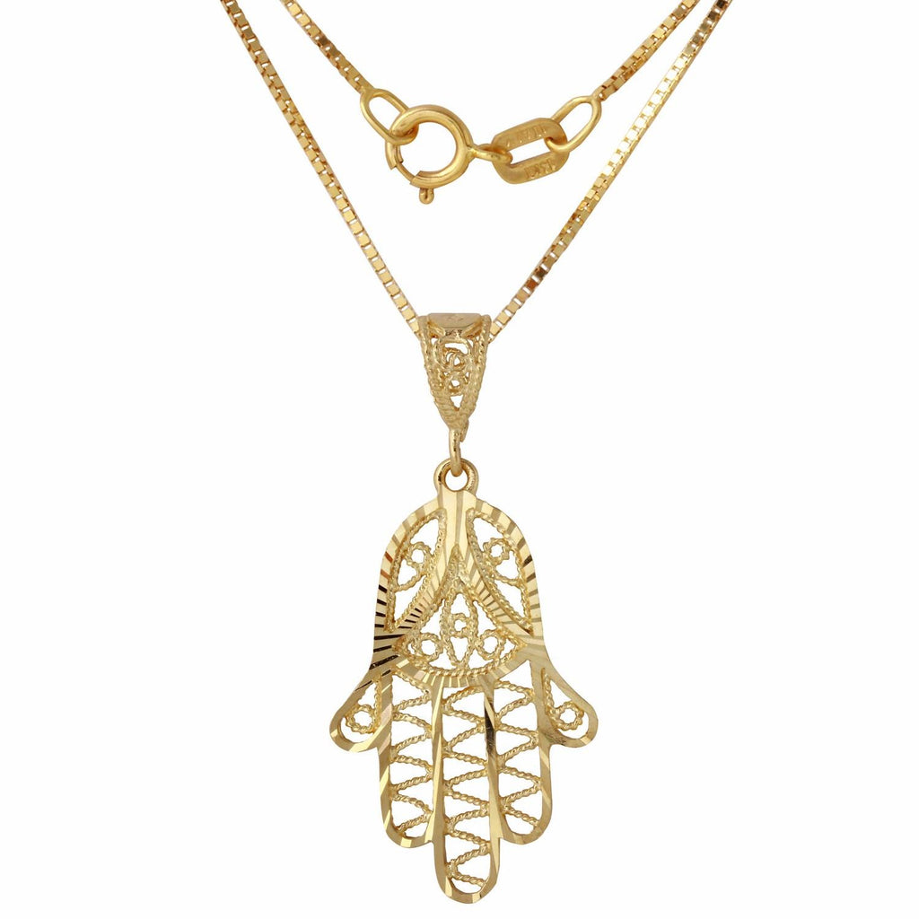 14k Yellow Gold Diamond Cut Hamsa Pendant Necklace,size: 18"