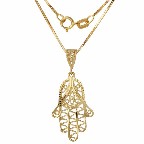 14k Yellow Gold Diamond Cut Hamsa Pendant Necklace,size: 18"